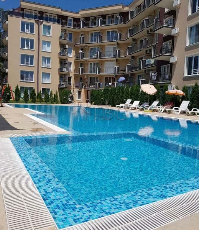 Bright studio apartment with pool view in Sunny Beach, perfect for investment or holiday living.