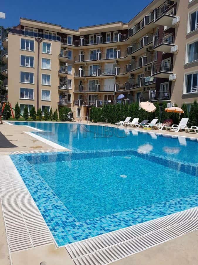 Bright studio apartment with pool view in Sunny Beach, perfect for investment or holiday living.