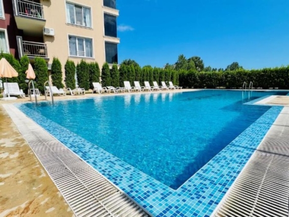 Outdoor swimming pool at Vip Vision complex near Sunny Beach, Bulgaria.